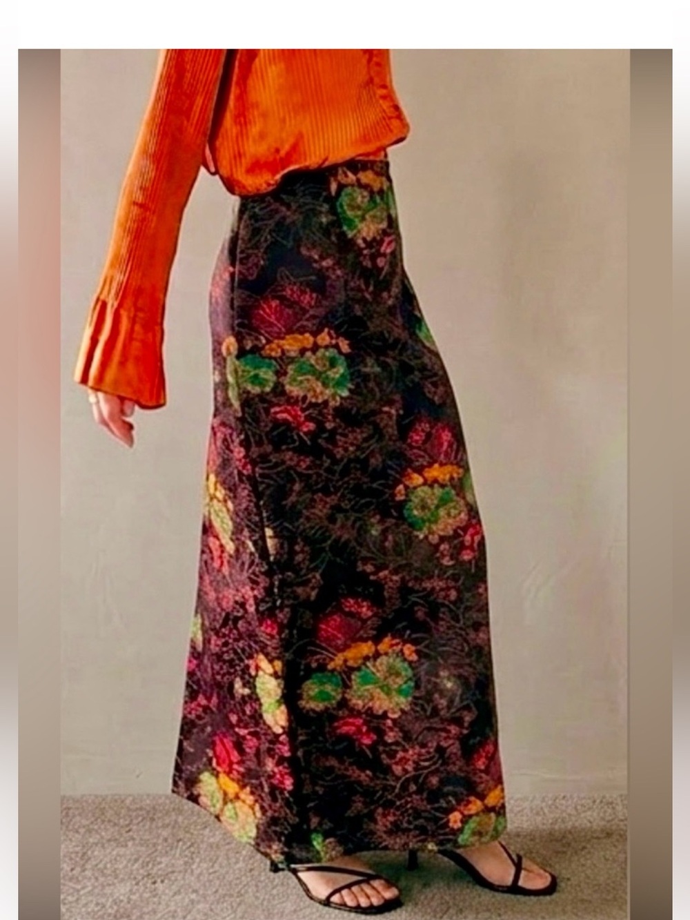 Vintage Tapestry Floral Maxi Skirt • Black Multicolor • Fall Jewel Tones